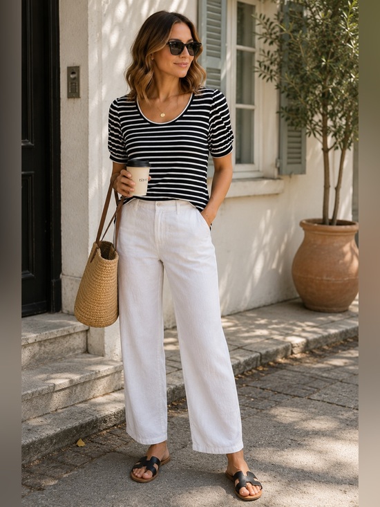 Dkny Tops - DKNY Black & White Striped Top | Stretch Scoop Neck Tee | Effortless Everyday